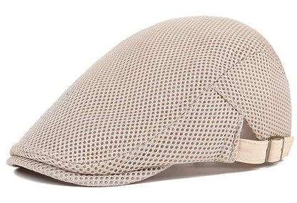 DIYDECAL Mens Breathable Mesh Summer Hat Adjustable Newsboy Beret Ivy Cap Cabbie Flat Cap - color: Beige