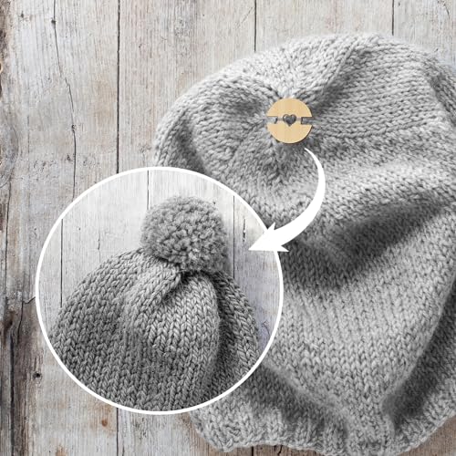 60pcs Pom Poms Buttons for Hats, Wooden Handmade Buttons Removable Love Button Crafts Faux Fur Pom Fastener Holder Sewing Clothing Accessories for Beanies, Knitting, Crochet