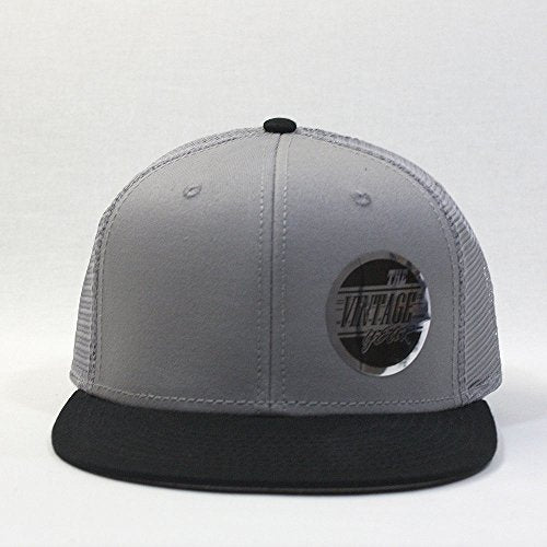 Plain Cotton Twill Flat Brim Mesh Adjustable Snapback Trucker Baseball Cap - color: Black/Gray/Gray