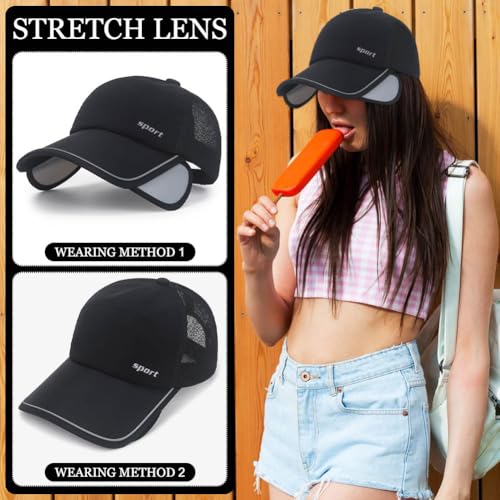 2Pcs Mesh Back Baseball Cap with Retractable Brim for Men Women UV Sun Protection Breathable Tennis Golf Visors Hats - color: Black& White