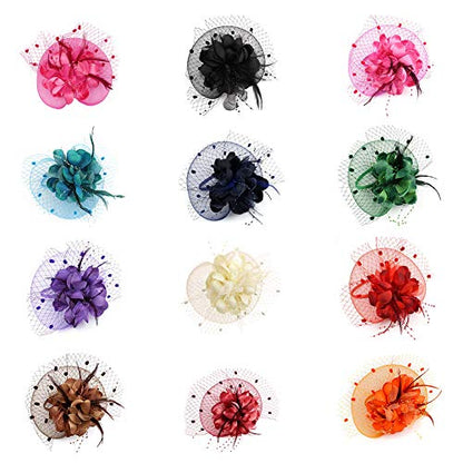 ACTLATI Fascinators Hat for Women Tea Party Headpiece Wedding Cocktail Flower Mesh Feathers Hair Clip 20s Flapper Fascinators - color: A10-rose Red