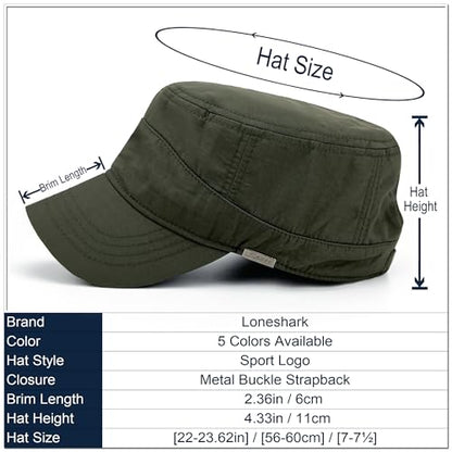 Loneshark Water Resistant Military Hat Quick Dry Cadet Cap Army Flat Top - color: Sport-logo-green