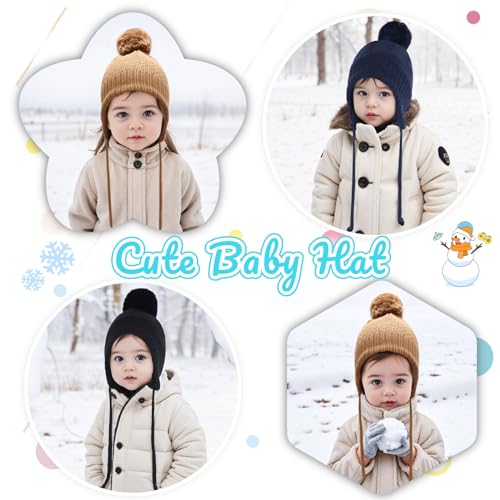 Baby Girl Winter Hats Pompom Infant Boys Beanie Knitted Kid Hat - color: 3pcs-a, size: 6-24 Months
