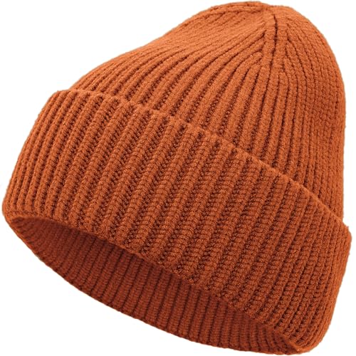 Seamless Beanie Hat for Men Women Wool Fisherman Beanies Winter Hats - color: Orange