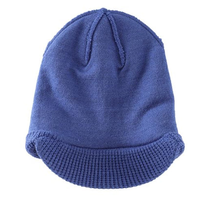 Home Prefer Mens Wool Blend Winter Hat Double-Layer Warm Knit Pre-Curve Visor Beanie Brimmed Beanies Hat for Men Women - color: Bright Blue