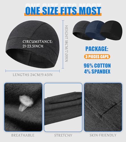Cotton Skull Caps for Men Women Beanie Chemo Headwear Sleep Hat - color: Set B-black,navy,dark Gray