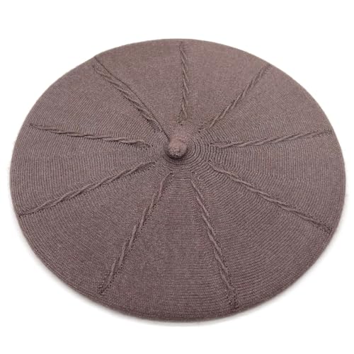 Women's Knitted Beret, French Style Double Layer Winter Autumn Warm and Soft Beanie Hat Cap - color: Light Coffee