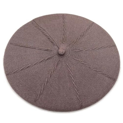 Women's Knitted Beret, French Style Double Layer Winter Autumn Warm and Soft Beanie Hat Cap - color: Light Coffee