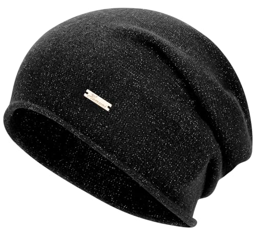 HAMUNI 100% Wool Slouchy Beanie, Warm Beanie Hats for Women Breathable Knitting Skull Beanies Cap for Spring Fall Winter - color: sparkle Black