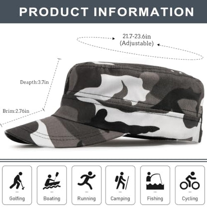 Initlove Cadet Army Cap Military Unisex Flat Top Hat for Men Women - color: Camo Grey
