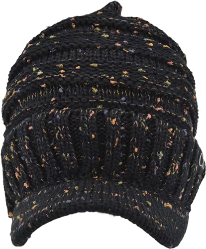 C.C Trendy Warm Oversized Chunky Soft Oversized Ribbed Slouchy Knit Hat with Visor Brim - color: Black Confetti