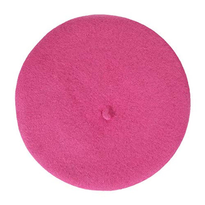 ZLYC Wool French Beret Hat Solid Color Classic Artist Cap for Women - color: Hot Pink