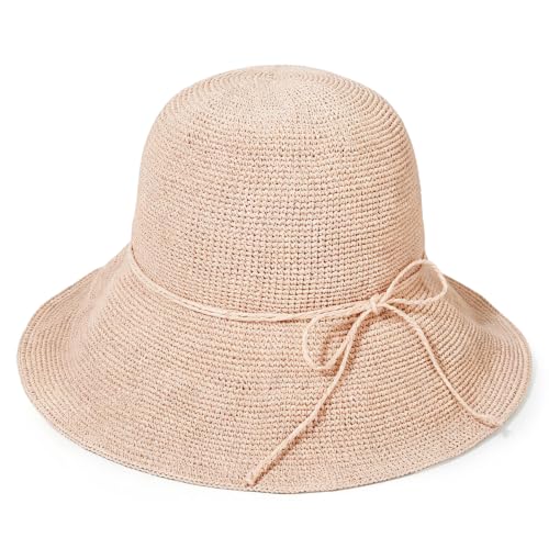 Beach Sun Hats for Women Foldable Straw Bucket Summer Hat Packable Travel - color: Light Pink