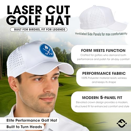 Funky Junque Mens High Crown Golf Hat, Performance Golf Cap - color: Crossed Golf Clubs - White