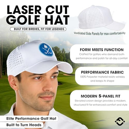 Funky Junque Mens High Crown Golf Hat, Performance Golf Cap - color: Crossed Golf Clubs - White