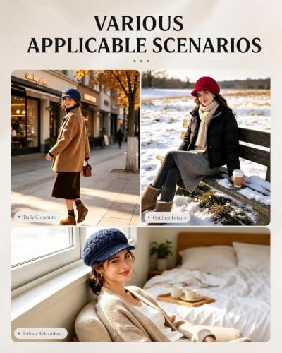 YSense 2 Pack Womens Winter Hats Warm Knit Beanie with Visor - color: Navy Blue Red