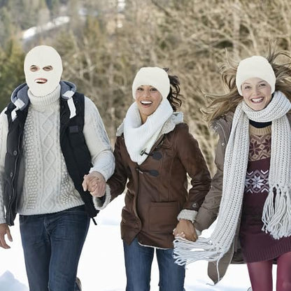 3 Hole Ski Mask, Knitted Balaclava Face Mask, Winter Full Face Mask Cover for Winter Outdoor Sports - color: White
