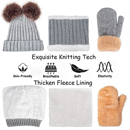 Kids Winter Beanie Scarf Gloves Set - Thermal Fleece Lined Knit Hat, Soft Neck Warmer & Mittens for Girls & Boys 1-10 Years - color: Grey-s, size: 1-5 years