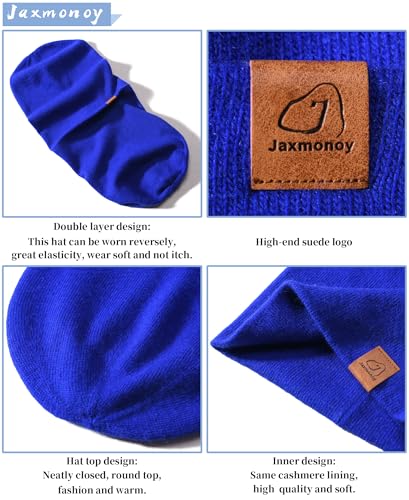 jaxmonoy Slouchy Knit Beanies Winter Hats for Women Men Soft Warm Reversible Slouch Cuffed Skull Knitted Beanie Cap - color: Cobalt