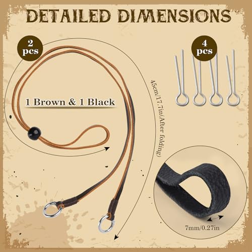 2 Pack Leather Hat Chin Straps with Cotter Pins, Brown & Black