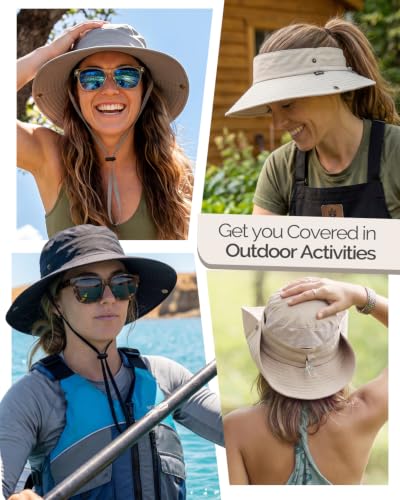 2-in-1 Womens Bucket Sun Hats, Sun Visor Hat, UPF 50+ Wide Brim, Ponytail-Friendly, Packable, Hiking Outdoor - color: Pink