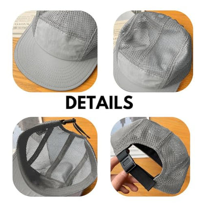 FASHIXD Mesh 5 Panel Runner Hat for Men Flat Brim Quick Dry Running Hat - color: Light Gray