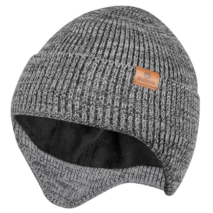 Ocatoma Winter Beanie with Earflap for Men Women Knit Hat Outdoor Unisex - color: Ls Gray