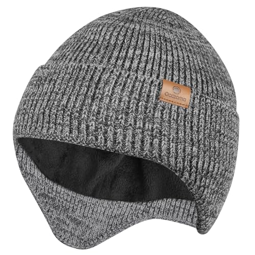 Ocatoma Winter Beanie with Earflap for Men Women Knit Hat Outdoor Unisex - color: Ls Gray