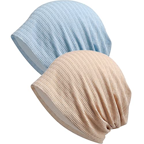 XYIYI Womens Chemo Headwear Hats Cotton Slouchy Beanie Cap Scarf - color: 2pcs Beige Blue-aa