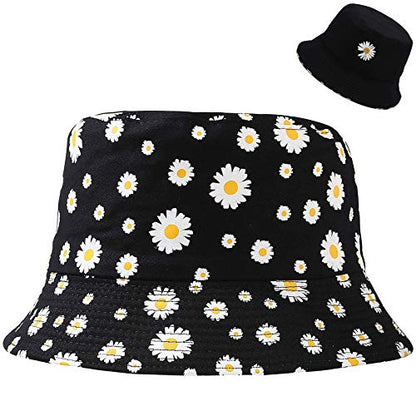 Unisex Bucket Hat Beach Sun Hat Aesthetic Fishing Hat for Men Women Teens, Reversible Double-Side-Wear - color: Daisy Flower