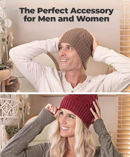 Revony Cable Knit Cuff Beanie for Women – Soft, Cute & Perfect for Everyday Winter Wear - color: Red