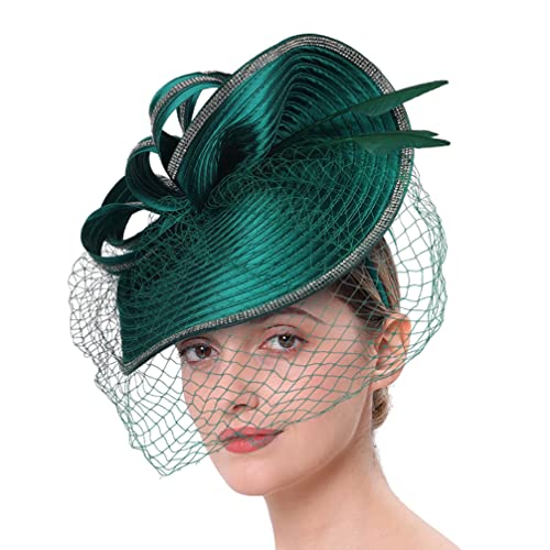 Beaupretty Fascinators Hat Headband - Fascinators Headpiece Fascinators Hat for Women Girls Veil Mesh Headband Tea Party Hat - color: Blackish Green
