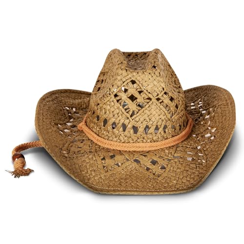 Lucky Brand Women's Straw Cowboy Hat | Rope Design | Western | Style | Fashion | Sun Protection | Breathable - color: Woven Straw - Tan