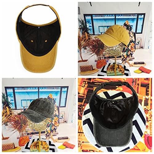 2 Pack Backless Cap for Women Natural Curly Hair Hat Baseball Cap Afro Puff Ponytail Hat - color: Black+yellow