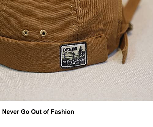 Men Hats Docker Cap Hats Beanie Sailor Cap Worker Hat Rolled Cuff Retro Brimless Hat with Adjustable - color: Dzm34-khaki