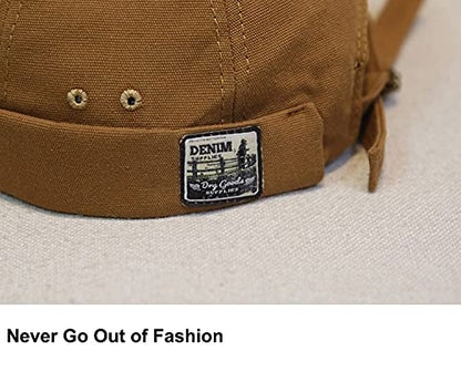 Men Hats Docker Cap Hats Beanie Sailor Cap Worker Hat Rolled Cuff Retro Brimless Hat with Adjustable - color: Dzm34-khaki