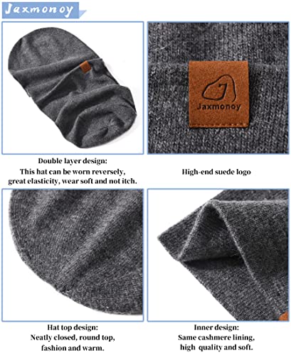 jaxmonoy Slouchy Knit Beanies Winter Hats for Women Men Soft Warm Reversible Slouch Cuffed Skull Knitted Beanie Cap - color: Dark Grey