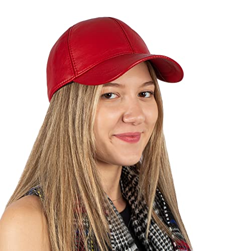 Genuine Leather Unisex Baseball Cap - color: Red