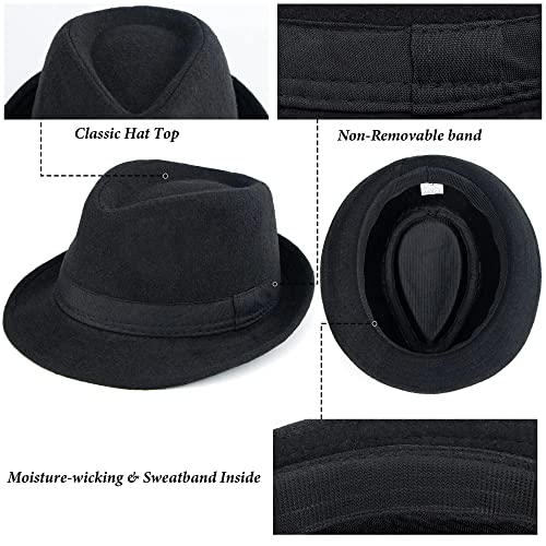 Unisex 20s Trilby Fedora-Hat Manhattan Short-Brim Structured Gangster Hat