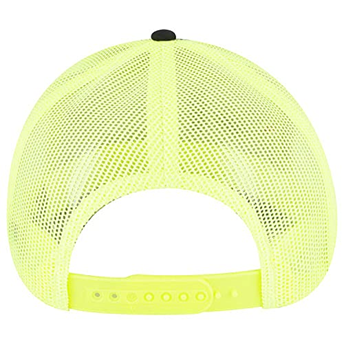 Ashen Fane 6 Panel Blend Twill Structured Low Profile Mesh Back Snapback Trucker Hat - color: Blk/Blk/N.ylw