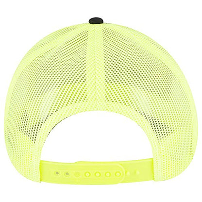 Ashen Fane 6 Panel Blend Twill Structured Low Profile Mesh Back Snapback Trucker Hat - color: Blk/Blk/N.ylw