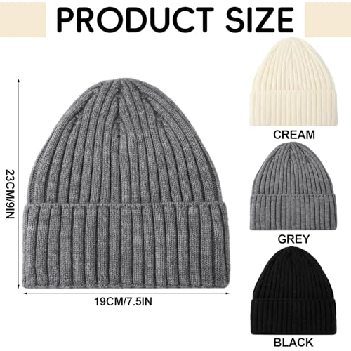 Shihanee 3 Pack Wool Knit Beanie Hats Ribbed Cuffed Winter Slouchy Hats