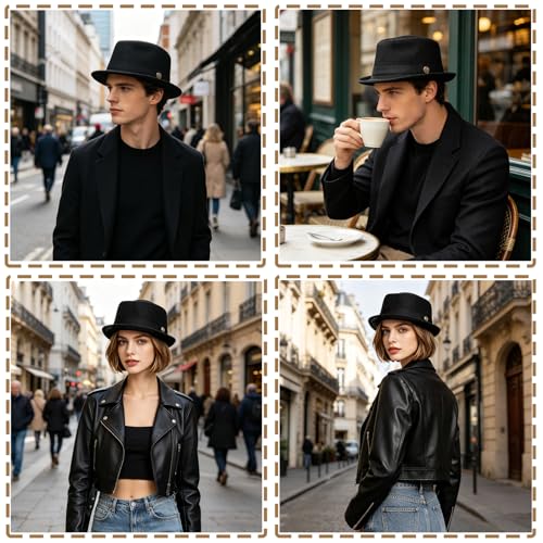 XGOPTS Unisex Summer Mesh Straw Porkpie Hat Trilby Jazz Fedora Panama Hats - color: Black