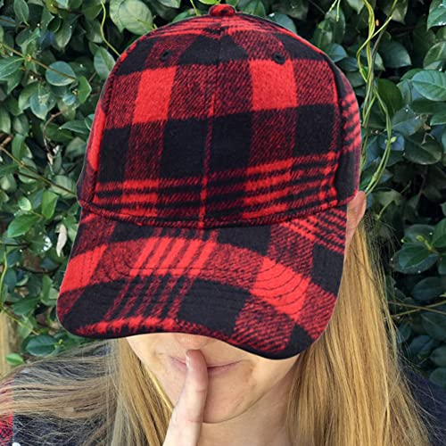 Womens Buffalo-Check Ball-Cap Red-Black-Plaid Baseball-Hat