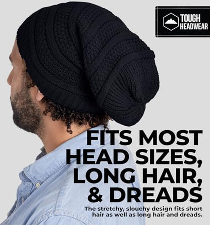Tough Headwear Slouchy Oversized Beanie Hat - Warm Winter Hats for Women - Stretch Fit Mens Beanie - color: Black