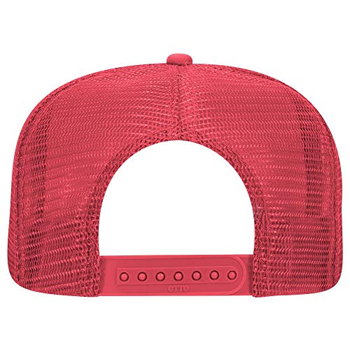 OTTO SNAP Round Flat Visor High Crown Mesh Back 5 Panel Trucker Snapback - color: Red