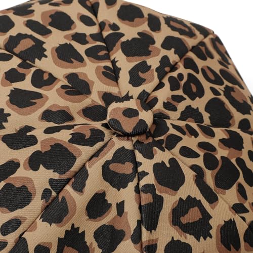 Newsboy Cabbie Baker boy hat Beret Cap for Women Pageboy Visor Paperboy Hat Sailor Fiddler Hat Adjustable - color: Leopard Khaki