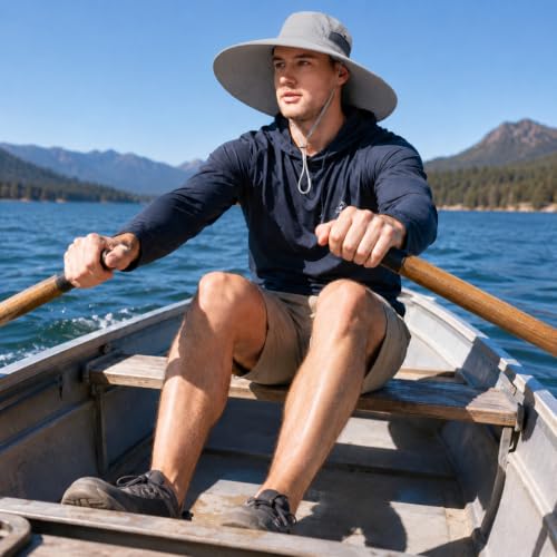 Wide Brim Sun Hat for Men Women UV Protection Bucket Fishing Hats - color: Light Gray Solid