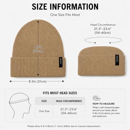 Beanie for Men Women Winter Ribbed Knit Hat Warm Cuffed Skull Cap - color: Beige