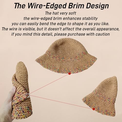 Floppy Big Beach Straw Hats for Women Foldable Summer Wide Brim Packable Sun Hat Womens Travel Straw Fedora Hat - color: C-khaki